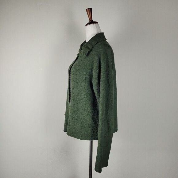 Flax Sweater Womens Small Medium Green Pima Boucle Cotton Cardigan - Picture 4 of 8